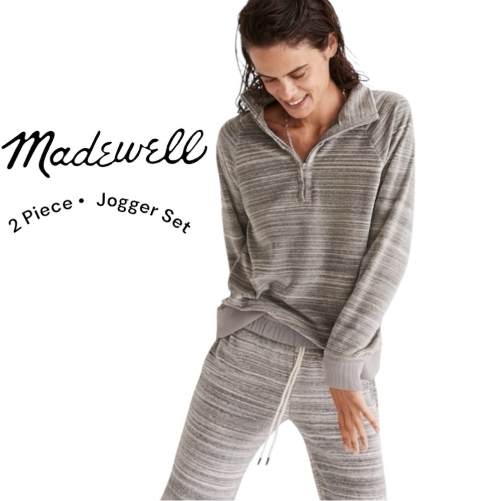 Madewell MWL Velour Space-Dyed Half-Zip Sweatshirt & Slim Joggers - Size Small